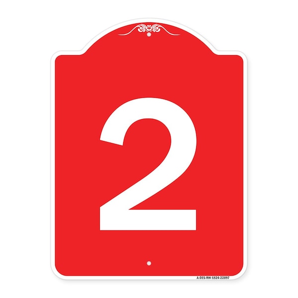 Signmission Designer Series Sign-Sign W/ Number 2, Red & White Aluminum Sign, 18" x 24", RW-1824-22897 A-DES-RW-1824-22897 - main